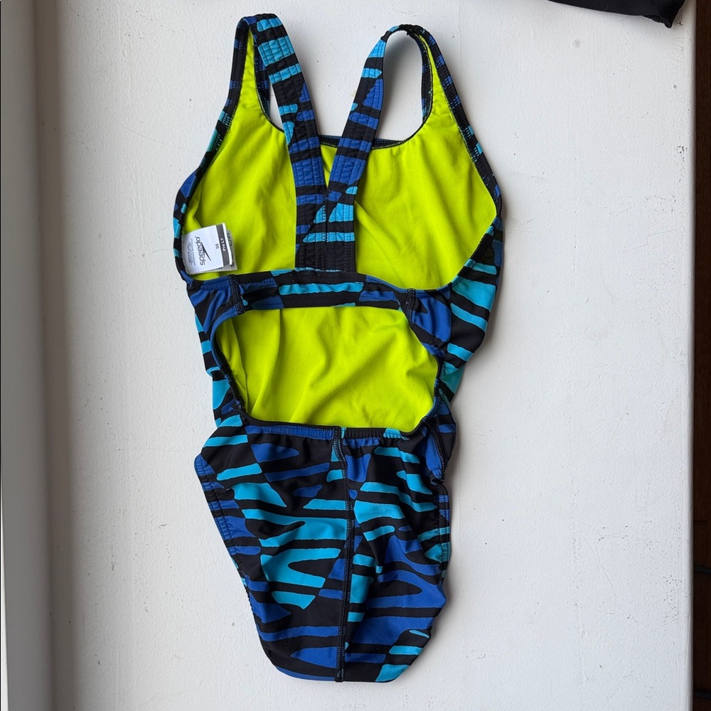 Speedo womens Pro LT Blue & Aqua Striped swim team One-Piece Swimsuit size 30 - Picture 3 of 4